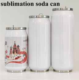 Sublimatie 500ml Cola CAN's Waterfles Soda Can Tumbler Dubbele Muur Roestvrij staal Geïsoleerd Vacuümglas met Deksel Sublimatie Blank voor DIY Snel Schip