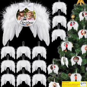 Sublimación Adornos de ala de ángel Decoraciones navideñas MDF Doble cara Etiqueta colgante de árbol de Navidad al por mayor