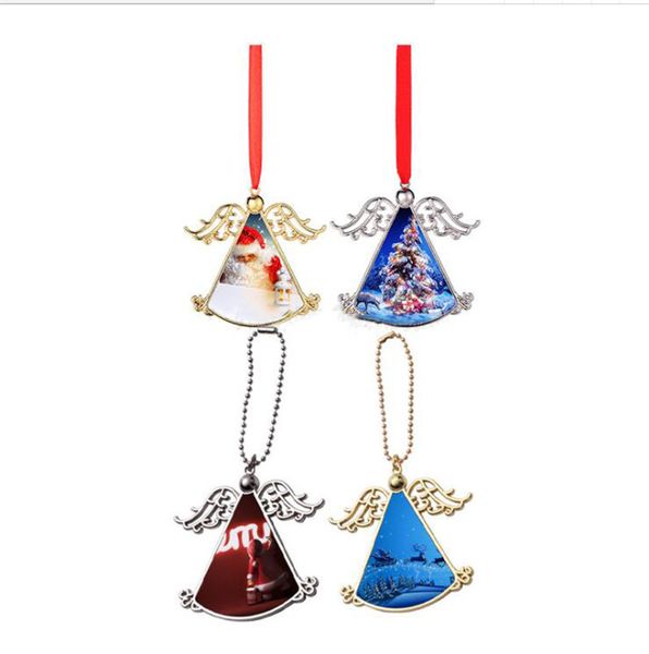 Sublimation ange aile pendentif en alliage de Zinc blanc bricolage voiture ornements avec ruban rouge créatif décor de noël