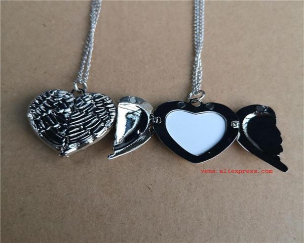 sublimation Angel Wings Locolet PO Colliers Pendants Fashion Transfer Imprimée bijoux vide Consommables 10pcs lot Q120927987176941