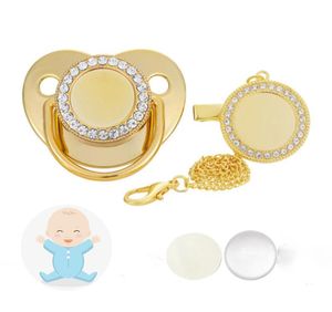 Sublimation bébé sucette avec clip faveur bling cristaux vierges infantiles de la chaîne de la chaîne de Brithday Gift Newborn Tools 14 Color Yy1929378