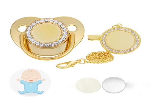 Sucette pour bébé à sublimation avec clip Faveur Bling Cristaux Sucettes pour nourrissons vierges Chaîne Cadeau d'anniversaire Outils de soins pour nouveau-nés 14 couleurs Wh8882086