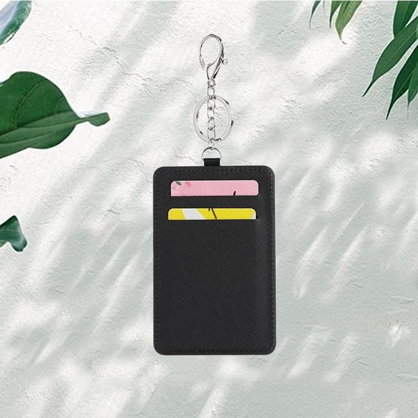 Sublimation Badge Holder Blanks avec Keychain Party Key Ring PU Porte-cartes d'identité en cuir Carte de bus Porte-clés Pendentifs ZZA13412
