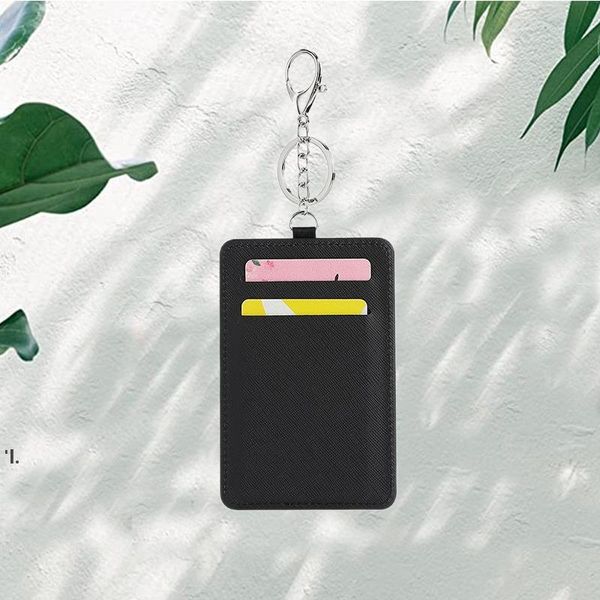 Sublimation Badge Holder Blanks avec Keychain Party Key Ring PU Porte-cartes d'identité en cuir Carte de bus Porte-clés Pendentifs BBA13412