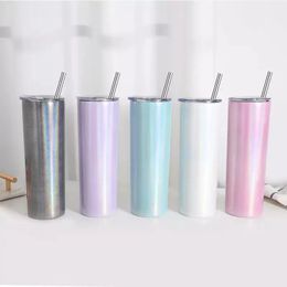 Sublimatie Blank 20Oz Rechte Glitter Skinny Tuimelaars Rvs Slanke Reizen Glitter Tumbler Water Fles Cup Voor warmte pers