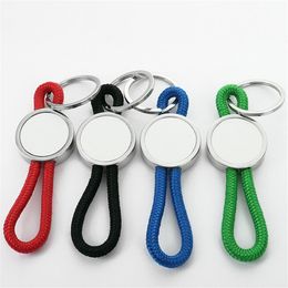 Sublimatie blanco Accessoy Diy Keychains Round Nylon Cord Blue Red Designer Keychain Wallet Handtas Liefhebbers Auto Key Ring sieraden voor vrouw man vriend Kerstcadeau