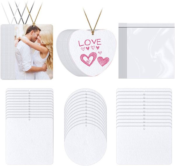 Sublimation Blank Air Refresher Pendant White Photo Books 30pcs / set Felt Sheet White Make parfumé Parfums pour la maison Désodorisants pour voiture String