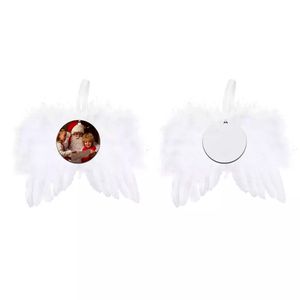 Sublimatie Blanco Angel Wing Christmas Party Decoratie Hangende ornamenten Diy Feather Wing Xmas Tree Charm