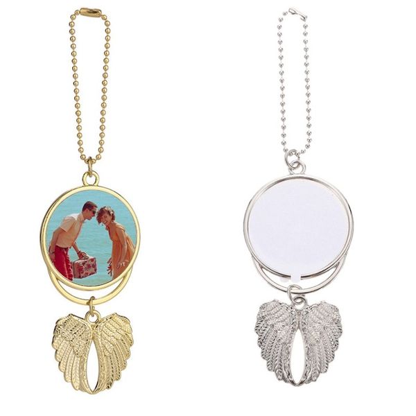 Sublimation blanc ange aile fête de noël faveurs argent or voiture porte-clés ornement décorations transfert à chaud impression bricolage pendentif