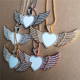 Sublimation vierge grandes ailes coeur photo colliers pendentifs transfert à chaud impression bijoux consommables prix usine