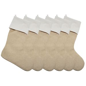 Sublimation blanc toile de jute bas noël cheminée suspendus bas blancs chaussettes pour décoration de noël bricolage artisanat