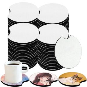 Sous-verres de voiture vierges de sublimation Tapis Pad Ouverture ronde Dessous de verre vierges utilisés pour le bricolage Artisanat Coaster