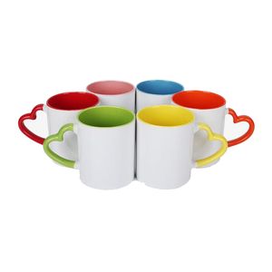 Taza de cerámica en blanco con sublimación, tazas de agua de Color con mango en forma de corazón a la moda, taza de café DIY con personalidad para el hogar, 320ml