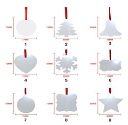 Sublimation Blanc Ornement De Noël Double Face Arbre De Noël Pendentif Multi Forme Plaque D'aluminium En Métal Étiquette Suspendue Vacances Decorati1881305