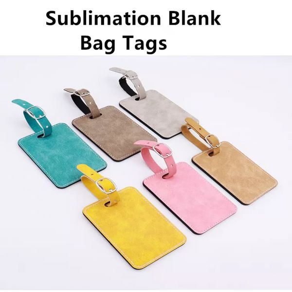 Sublimación en blanco Bolsa de equipaje colorida Maleta Nombre ID Dirección Etiqueta Accesorios de viaje Cuero de PU de doble cara con ranuras Correa tt1103