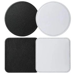 Sublimatie blanco Cup Coaster Pu Leather Round Square Mug Mats Auto Cup Holder Mokken Pad Diy Crafts Vinyl Projects Leveringen Barware AccEnories A0816