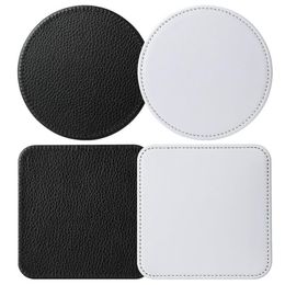 Sublimatie blanco Cup Coaster Pu Leather Round Square Mug Mats Auto Cup Holder Mokken Pad Diy Crafts Vinyl Projects Leveringen Barware AccEnorieën 2 Ontwerpen YG1230