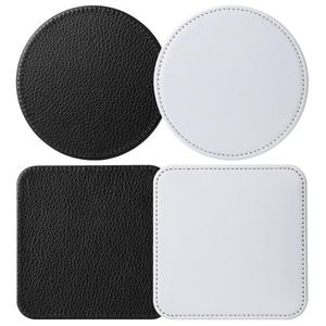 Sublimatie blanco Cup Coaster Pu Leather Round Square Mug Mats Auto Cup Holder Mokken Pad Diy Crafts Vinyl Projects Leveringen Barware AccEnorieën 2 ontwerpen SN4199