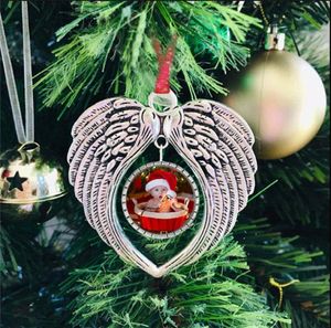 Sublimatie blanco DIY Christmas Ornament Decorations With Snow Red Rope Transfer Printing Angel Wings Form Blank Consumables 5761188