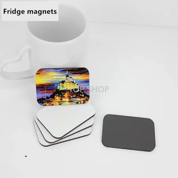 Sublimation Blank Diy Fridge Maignets en bois MDF Réfrigérateur Autocollant Maignants créatifs Gift Transfert de chaleur Rond Rectangle carré Livraison rapide EE