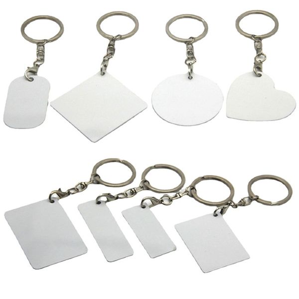Sublimation blanc porte-clés en métal Double face bricolage rectangulaire personnalisé porte-clés feuille d'aluminium FHL435-WY1668