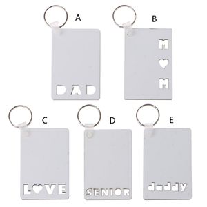 Sublimatie Lege Sleutelhanger Hanger Kerstmis MDF Dubbelzijdig Afdrukken Warmte Transfer Sleutelhanger Kettinghutten Decoratie Decor Keyring DIY Verjaardagscadeau Papa Mom Baby Liefde