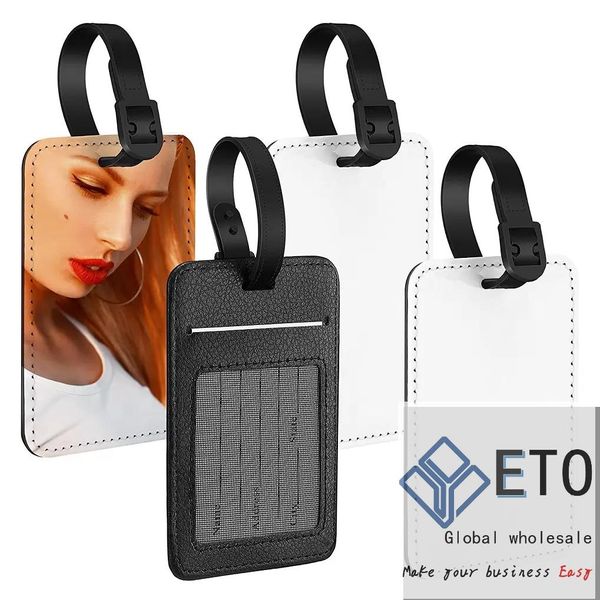 Étiquettes de bagage vierges par sublimation Étiquette de nom en cuir PU vierges avec fenêtre transparente Valise Transfert de chaleur Porte-carte d'identité de visite Rectangle