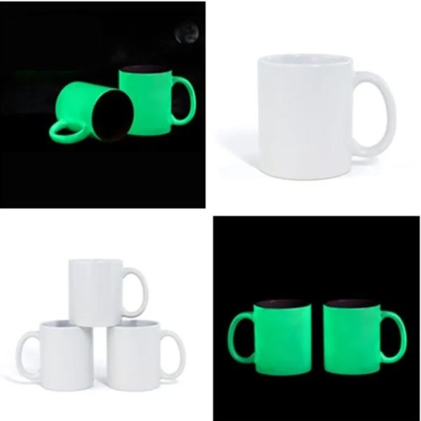 Tasse lumineuse vierge à sublimation, tasse en céramique à transfert de chaleur personnalisée, brille dans la nuit, tasse d'eau blanche de 11oz, FY5373 914