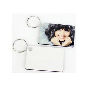 Sublimatie blanco MDF Keychain Home Square houten sleutel hanger thermische overdracht dubbelzijdige ring wit diy cadeau