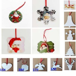 Sublimación en blanco MDF Redondo Cuadrado Nieve Adornos navideños Decoraciones Transferencia en caliente Impresión DIY Consumibles en blanco Regalos de Navidad Nuevo HH9-2586