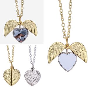 sublimation vierge hommes collier designer bijoux thermique transter argent or aile coeur collier femme bricolage cadre photo pendentif colliers cadeau d'anniversaire de famille