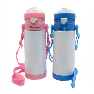 Tasses à gobelet vierges de sublimation 12 oz 17 oz bouteille d'eau pour enfants gobelets à bec double paroi en acier inoxydable isolé sous vide thermos flacon voyage tasses droites avec couvercles