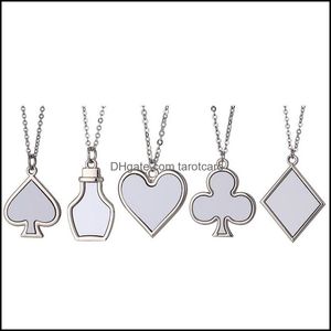 Sublimation Blanc Collier Parti En Alliage De Zinc Carte À Jouer Colliers Transfert De Chaleur Saint Valentin Mères Pendentifs Diy Femmes Cadeau Drop Deliver