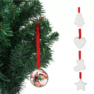 Sublimatie blanco hanger kerstversieringen warmteoverdracht kerstboomhangend ornament met rood hangend touw voor vakantiegeschenken