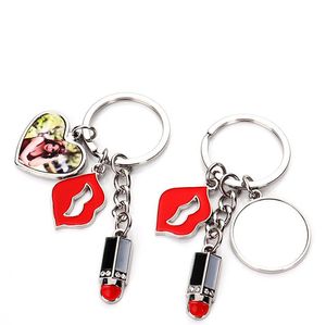 Sublimation pendentifs vierges rouge à lèvres amour porte-clés transfert de chaleur lèvre pendentif porte-clés comme cadeau