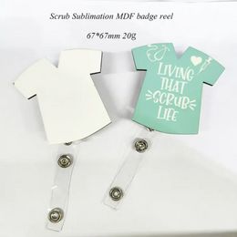 Sublimatie blanco intrekbare lay-flat shirt tag kaart kaart badge badge houder metalen clip mdf hot transfer printbadges afdrukken fy5529 g0420