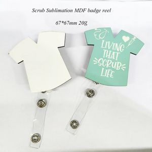 Sublimation Blank Rétractable Lay-Flat Shirt Tag Card Badge Reels Holder Clip en métal MDF Transfert à chaud Impression Badges Impression FY5529 SS1220