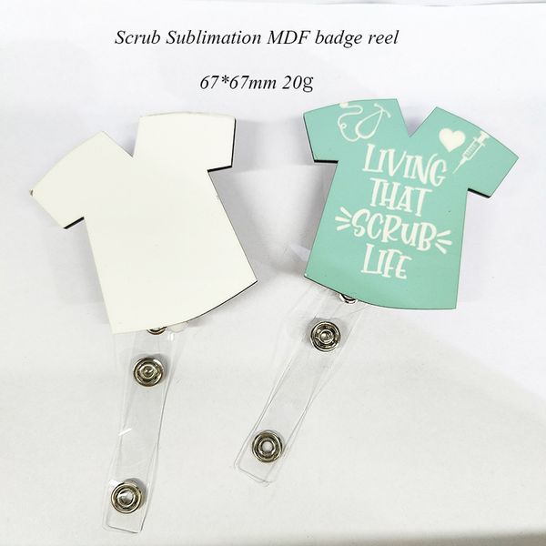 Sublimation Blank Retractable Lay-Flat Shirt Tag Card Badge Reels Holder Metal Clip MDF Impression par transfert à chaud Badges Impression FY5529