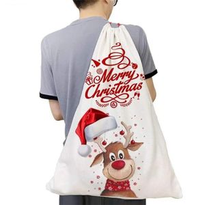 Sublimation Blank Santa Sacs de Noël en toile de jute avec cordon de serrage Sac de Père Noël DIY Sac cadeau personnalisé Sacs cadeaux de Noël Poche 001