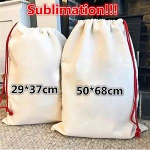 Sublimation Blank Santa Sacks Décorations de Noël DIY Personlized Cordon Sac Cadeau de Noël Sacs Poche Transfert de Chaleur 50x68cm / 29x37cm wly935