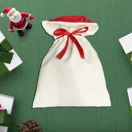 Sublimación en blanco Santa Sacks DIY personalizado cinta roja bolsa de regalo bolsas de regalo de Navidad bolsillo transferencia de calor 2024 Año nuevo