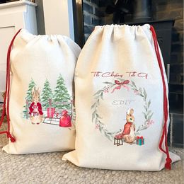 Sublimación en blanco Santa Sacks DIY Bolsa con cordón personalizada Bolsas de regalo de Navidad Transferencia de calor de bolsillo Año nuevo Envío marítimo RRC299