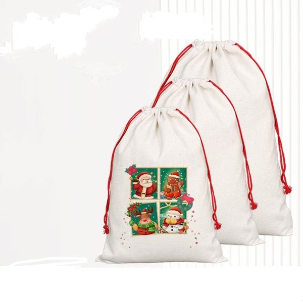 Sublimación en blanco Santa Sacks DIY Bolsa con cordón personalizada Bolsas de regalo de Navidad Transferencia de calor de bolsillo SN4568