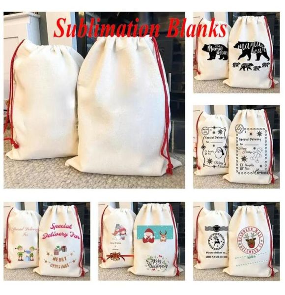 Sublimation vide santa sacs bricolage sac à cordon personnalisé sac de Noël sacs de poche transfert de chaleur Nouvel An sxjul1064919102916894