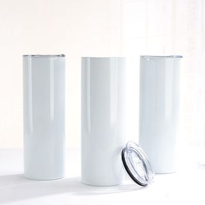 Sublimación Vasos de acero inoxidable en blanco Taza termo recta Transferencia térmica Botella de agua para el hogar con paja 20 oz