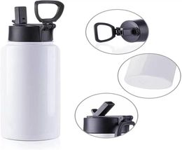 Sublimation Tobilisation vierge 32 oz 18oz 22 oz Blanc Vacuum Flask en acier inoxydable Sports large bouteille bouche avec paille et portabl6215037