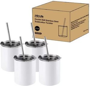 Gobelet blanc à Sublimation en acier inoxydable de 10 OZ, avec paille et couvercle, tasses à café, pour tasse Cricut, impression à pression FY5