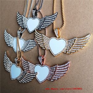 Sublimación ala en blanco gran corazón estilo foto collares colgantes moda transferencia caliente impresión joyería consumibles precio de fábrica