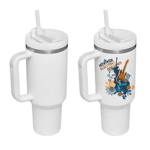 2 versions Sublimation Blanks Gobelet de 40 oz avec poignée et couvercle en paille Tasse à café de voyage en acier inoxydable à double paroi isolée sous vide Bouteille d'eau de grande capacité