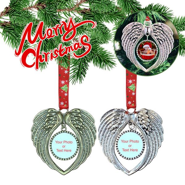 Sublimation Blanks Angel Wing Christmas Ornement Pendant Pendent de Noël Princes Transfert à chaud double face avec corde rouge du flocon de Snow Flake pour la Saint-Valentin